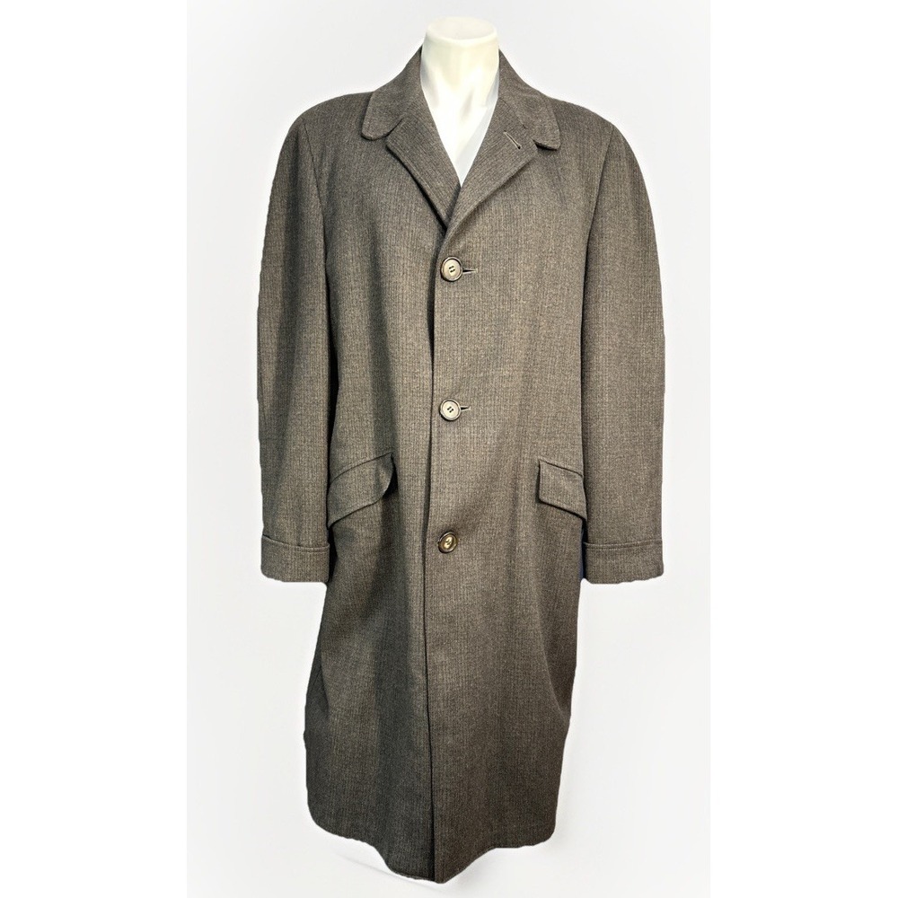 Vintage Gold Emblem Trench Coat Brown Gray Zip In Green Lining Tweed Size 46